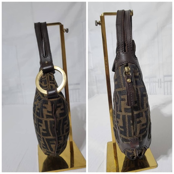 Authentic Fendi Tobacco Zucca Canvas and Leather Oyster Bag Brown - Picture 6 of 11